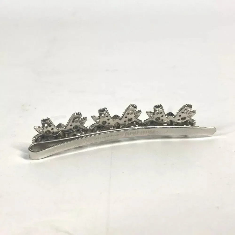 Auth MIUMIU 5JF031 ribbon rhinestone ribbon hair accessories barrettes hairpin